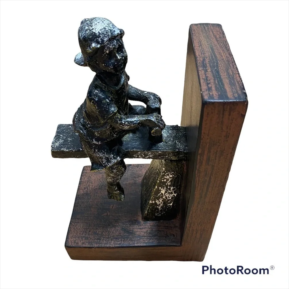 Cast Iron See-Saw Boy Book End Wood Home Decor Heavy